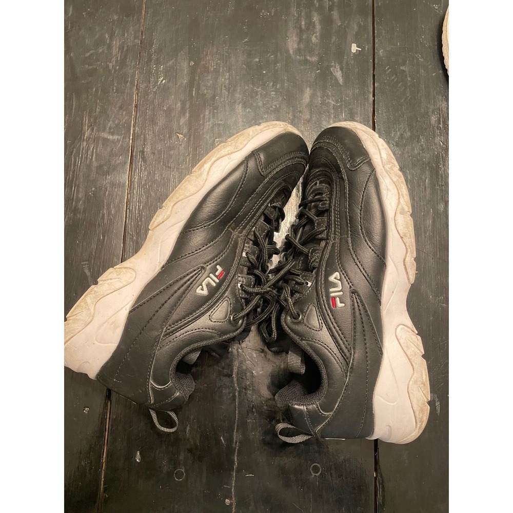 Fila Disruptor 2 Chunky Sneakers Black Leather Lace Up Women's Size 9.5